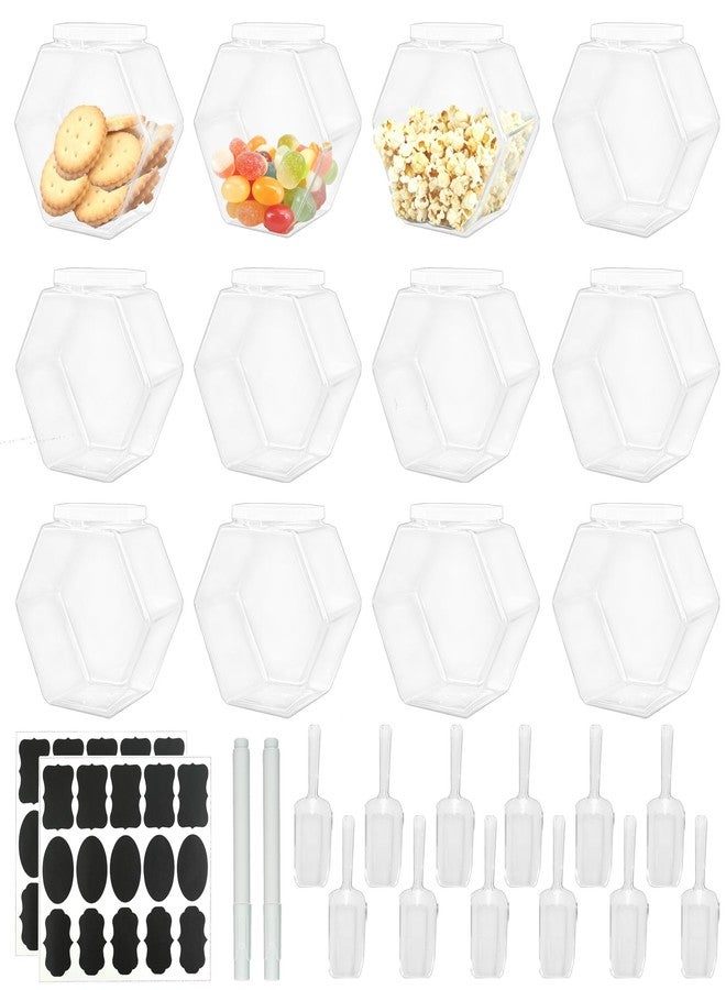 UCEHIPAW 12 Pcs Hexagon Plastic Jars with Airtight Lids 30oz Transparent Reusable Cookie Jars Wide Mouth Coffee Candy Containers for Buffet Laundry Pod Dog Treat Gifts - Image 1